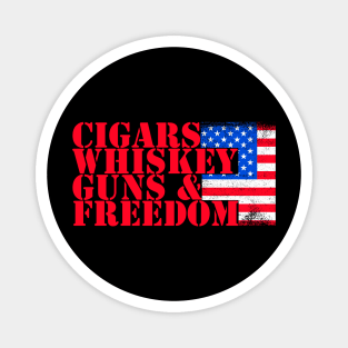 Cigars Whiskey Guns & Freedom American Flag Design Magnet